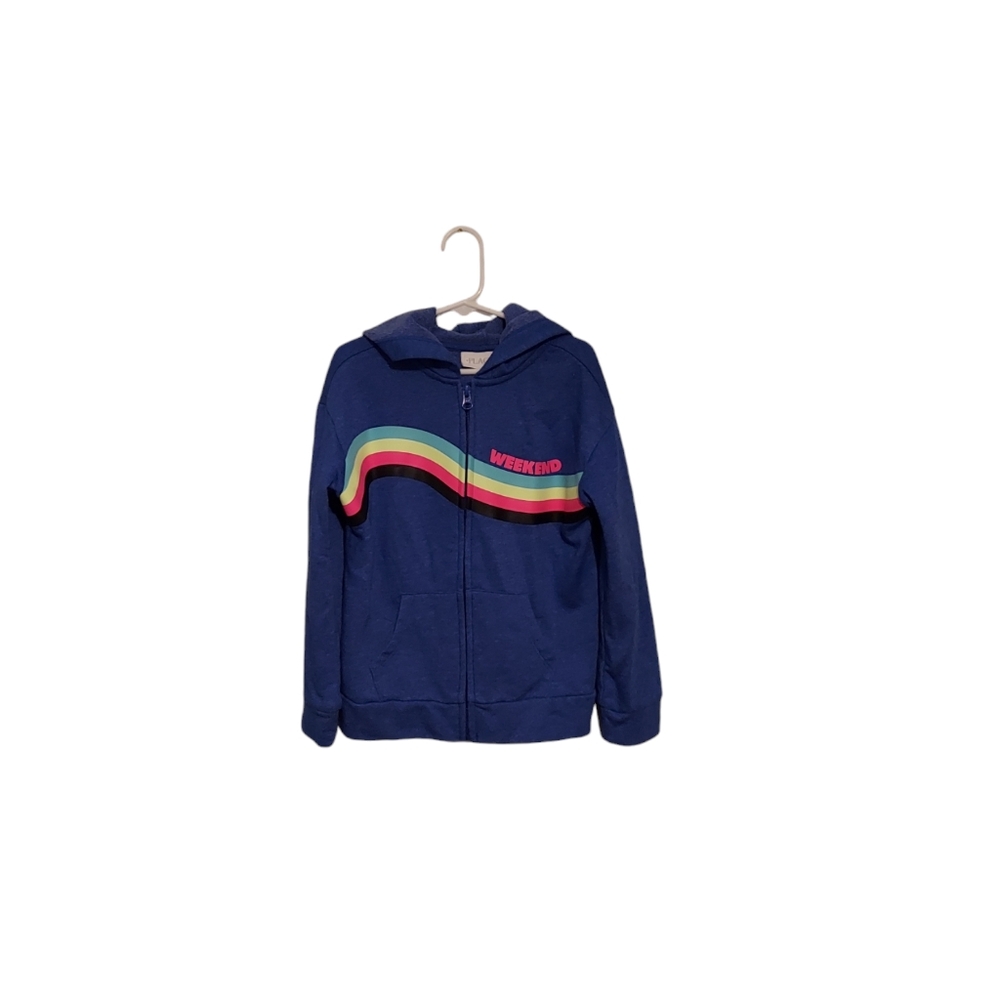 Children's Place Full Zip Hoodie Jacket Size 5/6 Blue Rainbow Girls